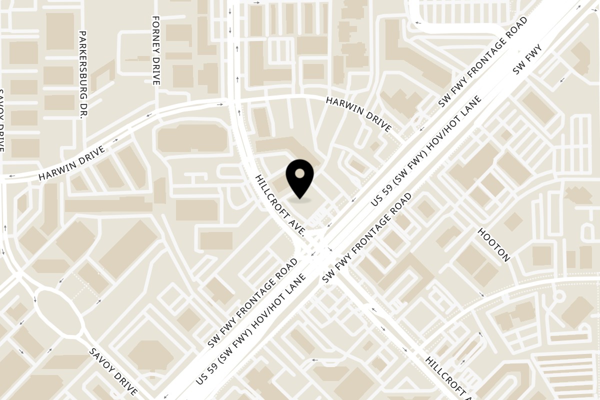 Map showing the location of Udipi Cafe Houston on 5959 Hillcroft St in Houston